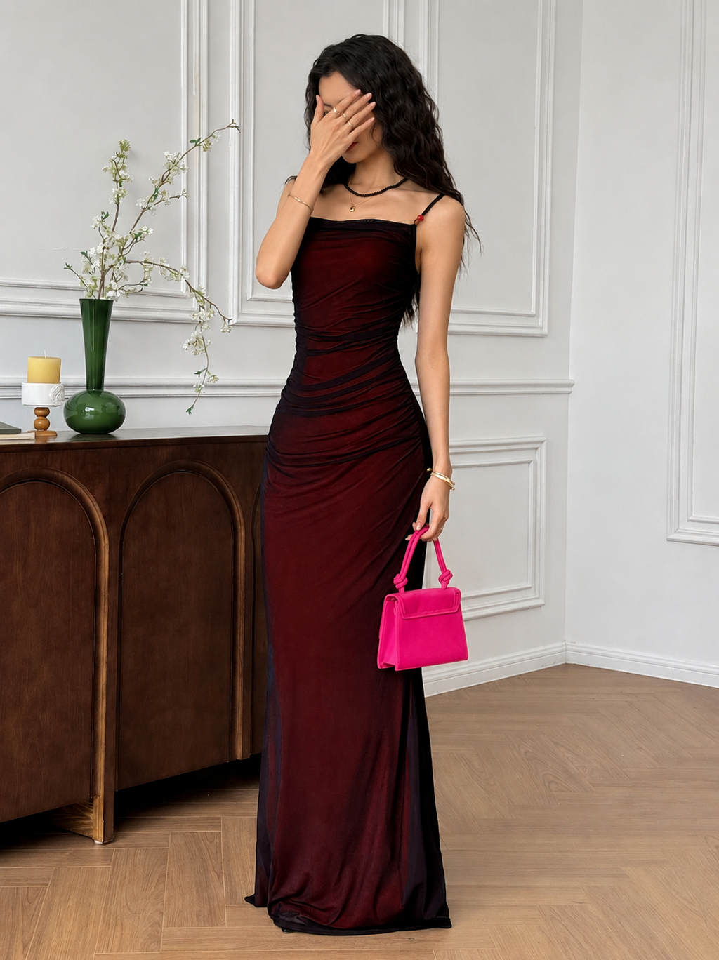 Pleated Ruched Gown