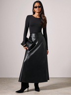 PU Leather Flared Skirt Elitaire
