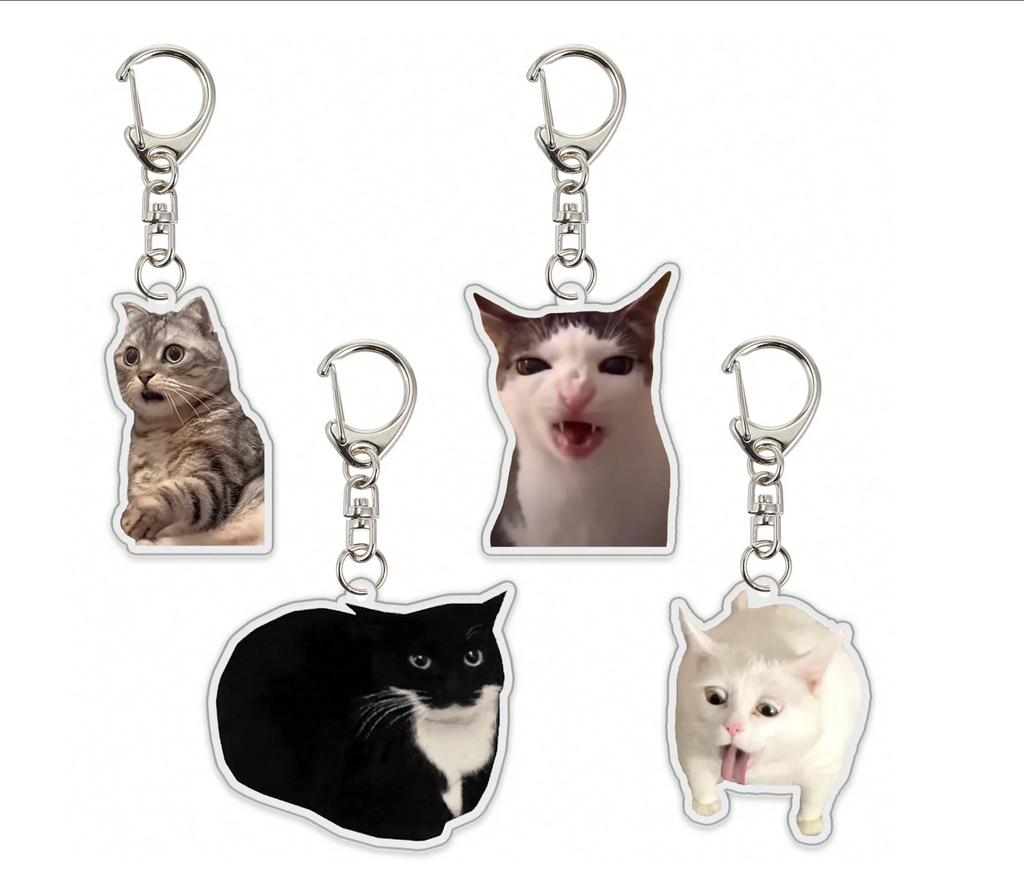 4-8 Pcs Meme Cat Keychains Elitaire