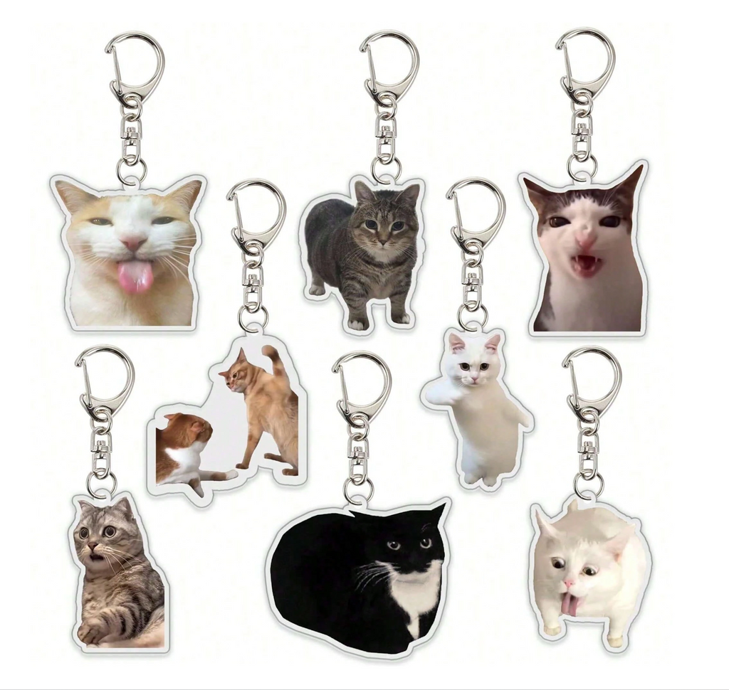 4-8 Pcs Meme Cat Keychains Elitaire