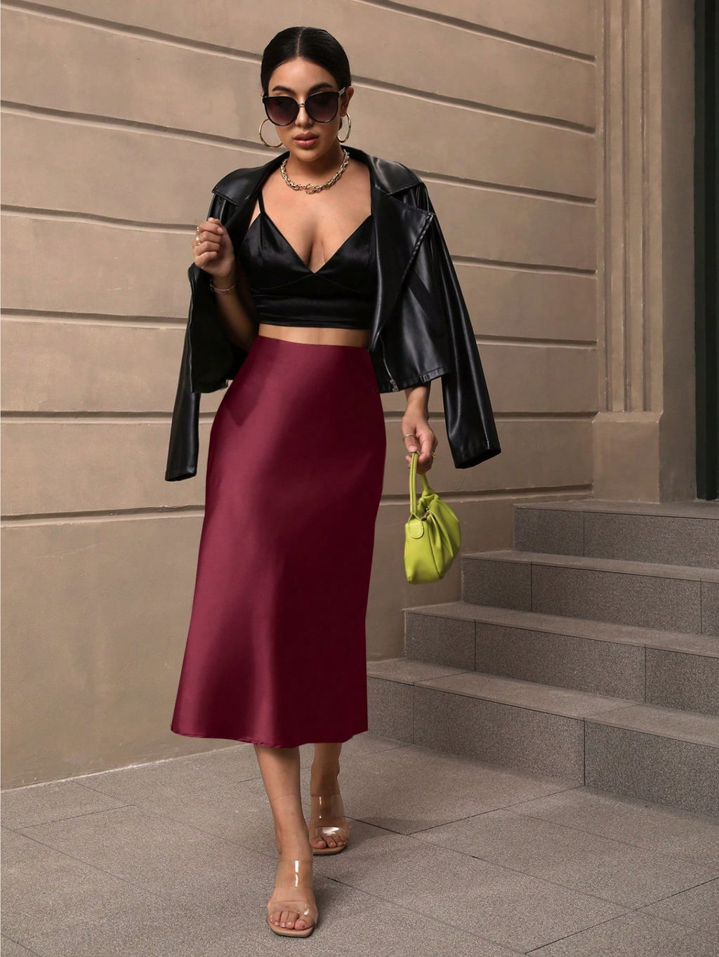 Satin Flare Midi Skirt Elitaire