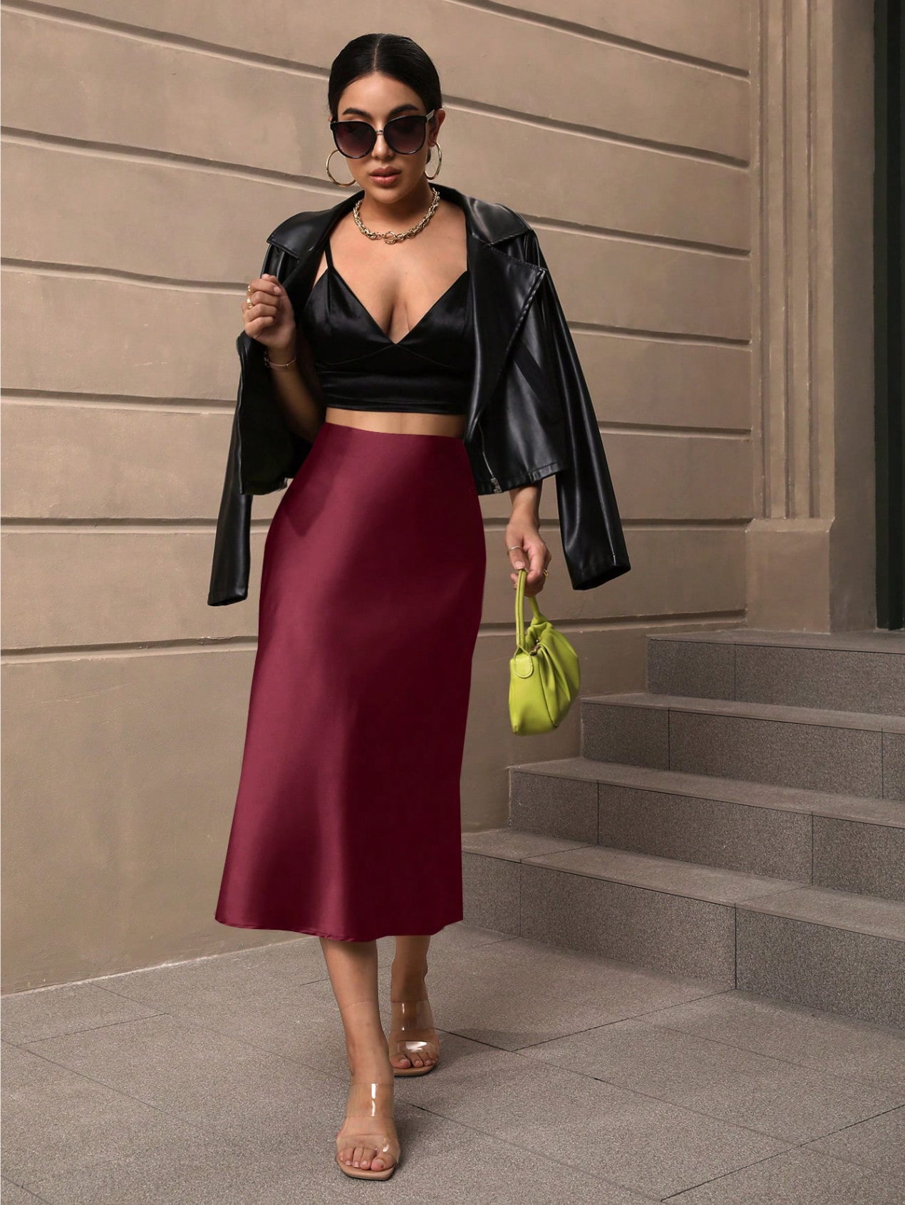 Satin Flare Midi Skirt Elitaire