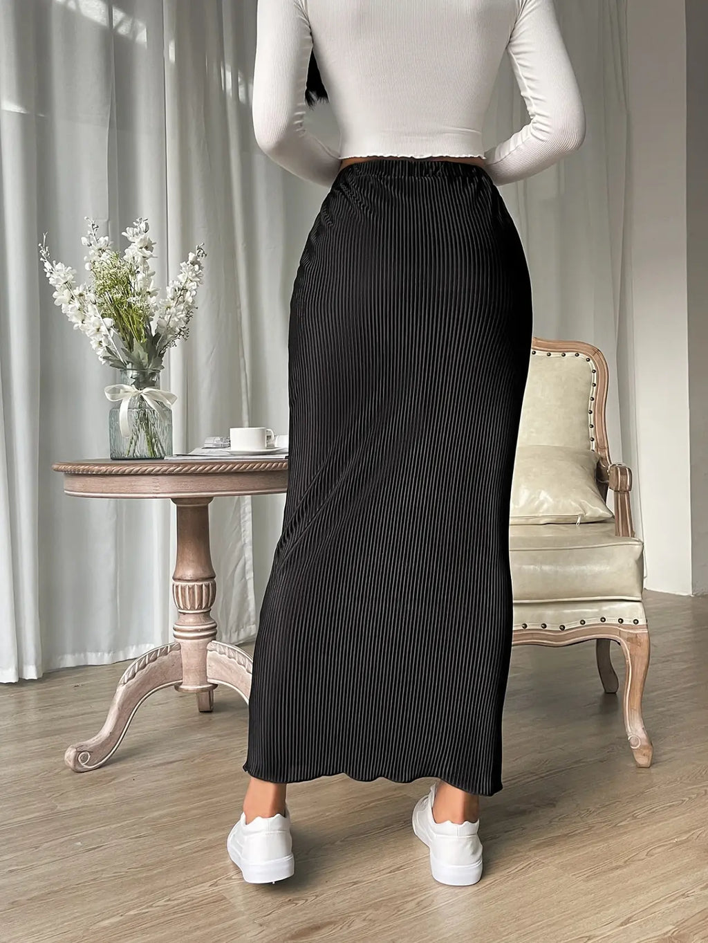 Rib-Knit Pencil Skirt Elitaire