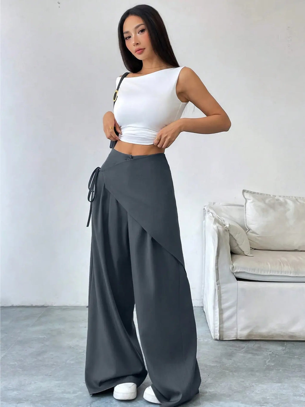 Cross Wrap Tie Loose Casual Pants Elitaire
