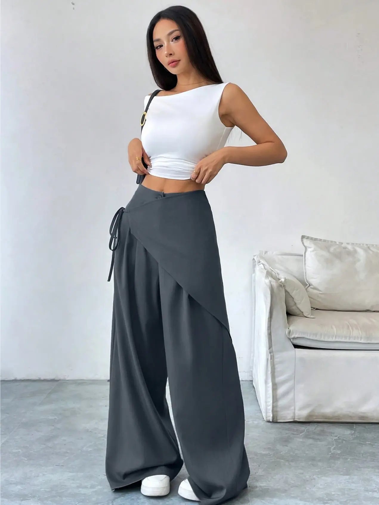 Cross Wrap Tie Loose Casual Pants Elitaire