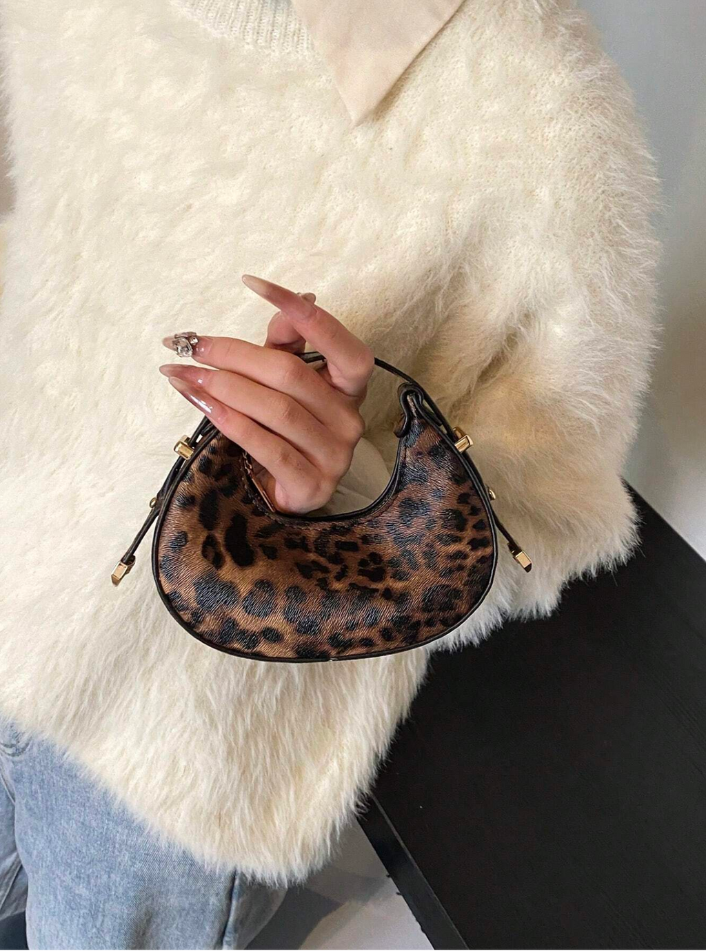 Leopard Lux Crescent Bag Elitaire