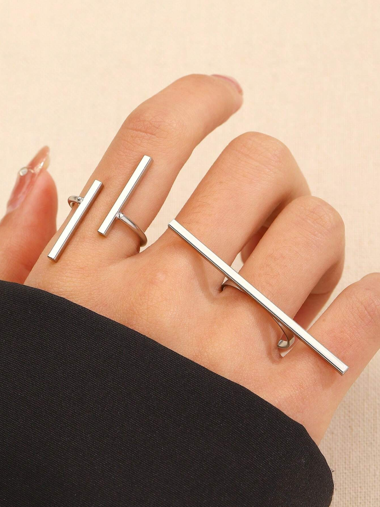 2 Pcs Linear Horizon Ring Set Elitaire