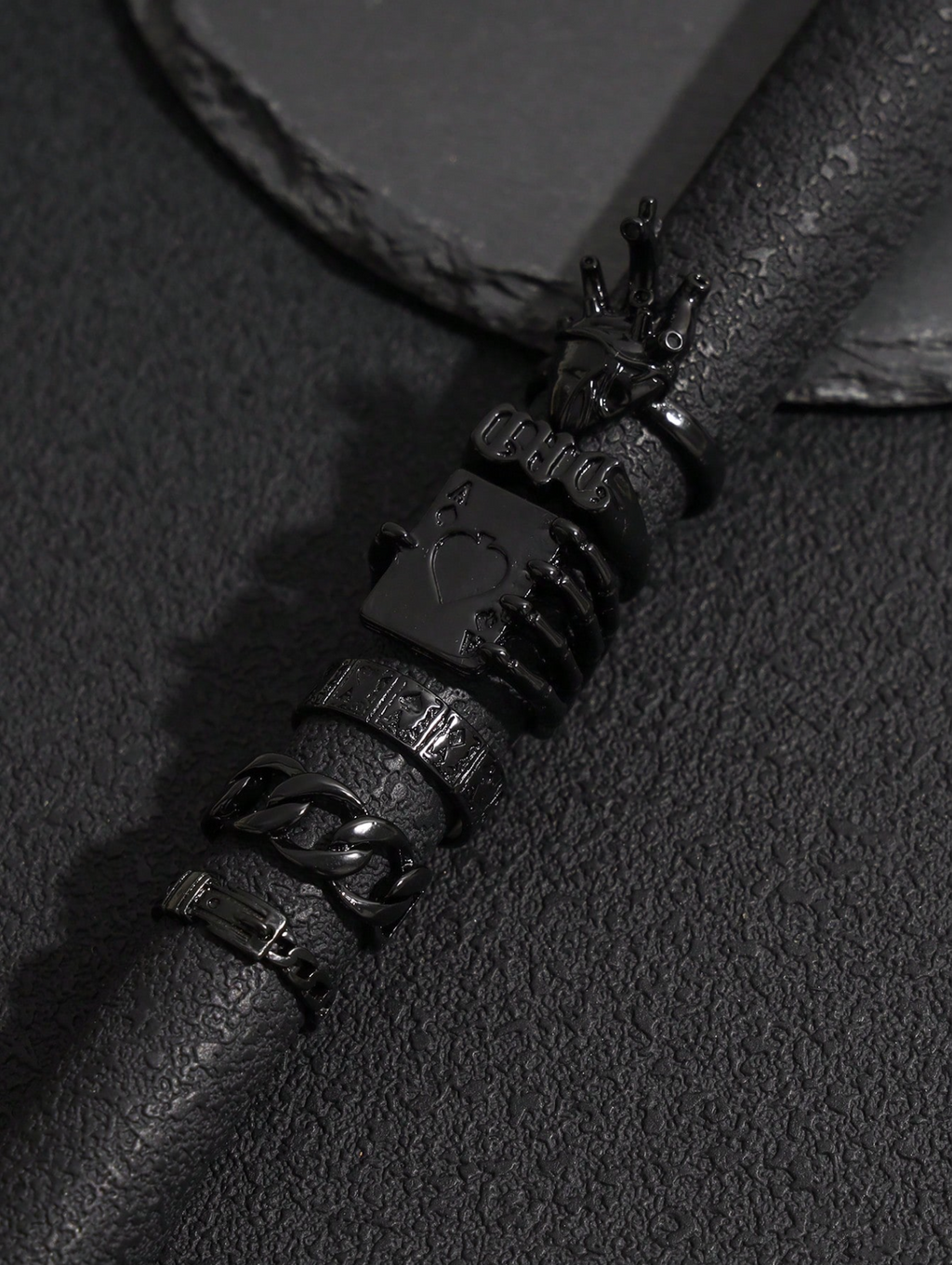 6 Pcs Noir Ring Set Elitaire