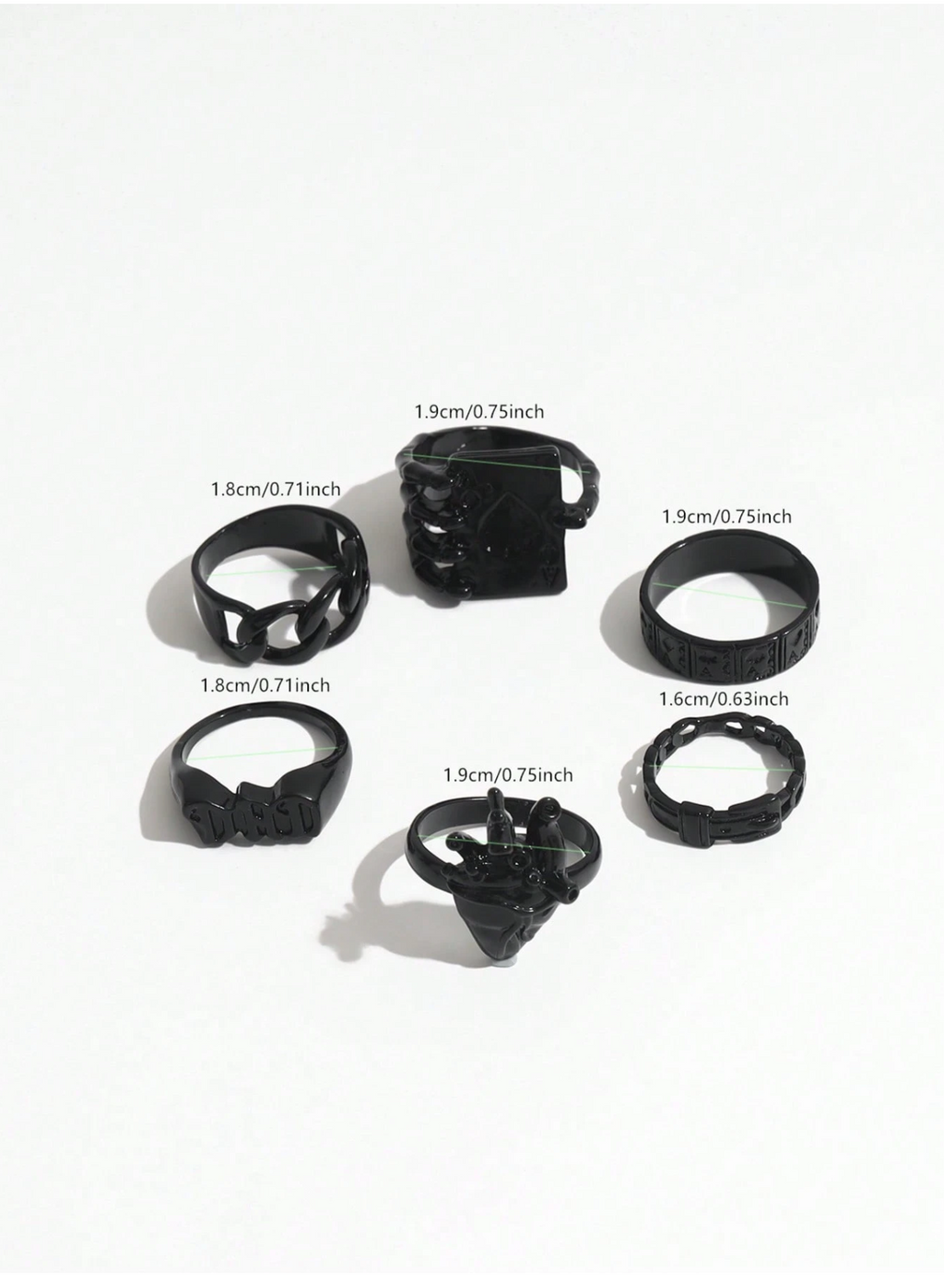 6 Pcs Noir Ring Set Elitaire
