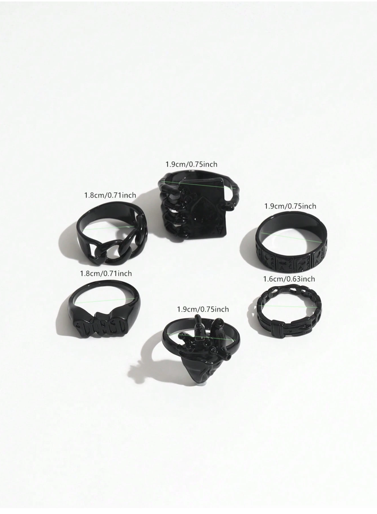 6 Pcs Noir Ring Set Elitaire