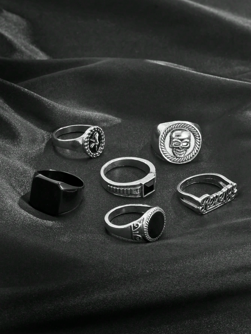 6 Pcs Obsidian Ring Set Elitaire