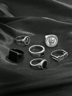 6 Pcs Obsidian Ring Set Elitaire