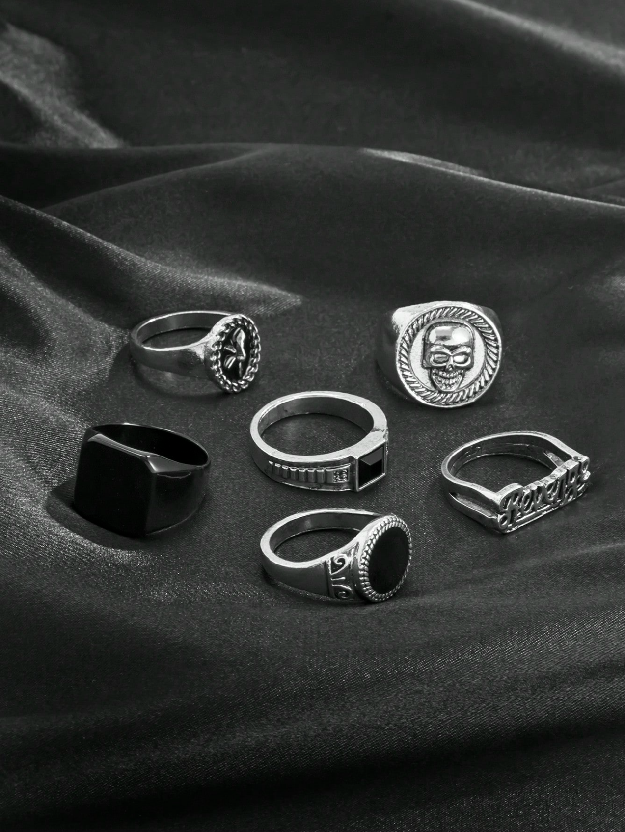 6 Pcs Obsidian Ring Set Elitaire