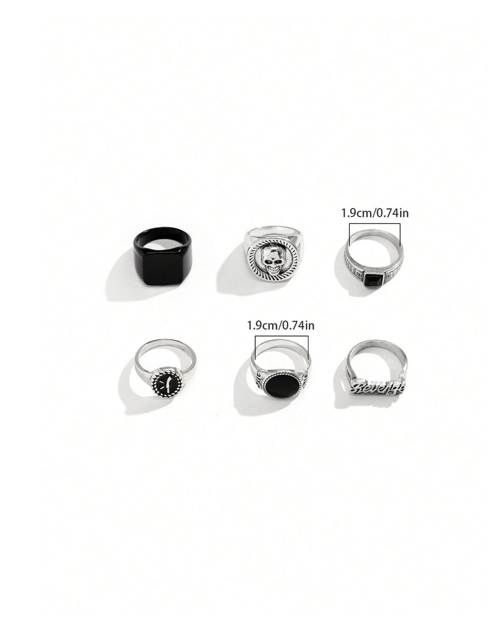 6 Pcs Obsidian Ring Set Elitaire