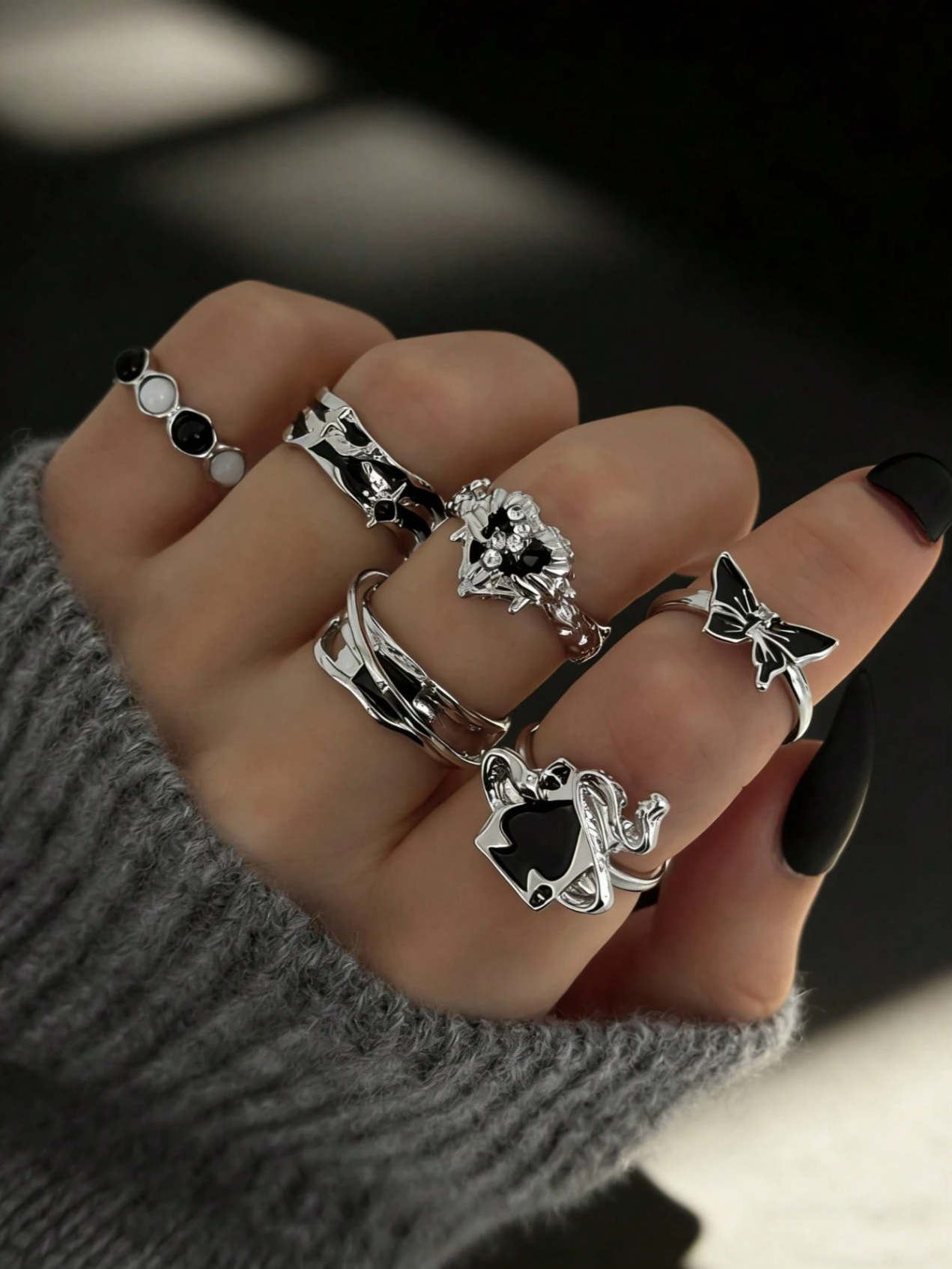 6 Pcs Midnight Noir Ring Set