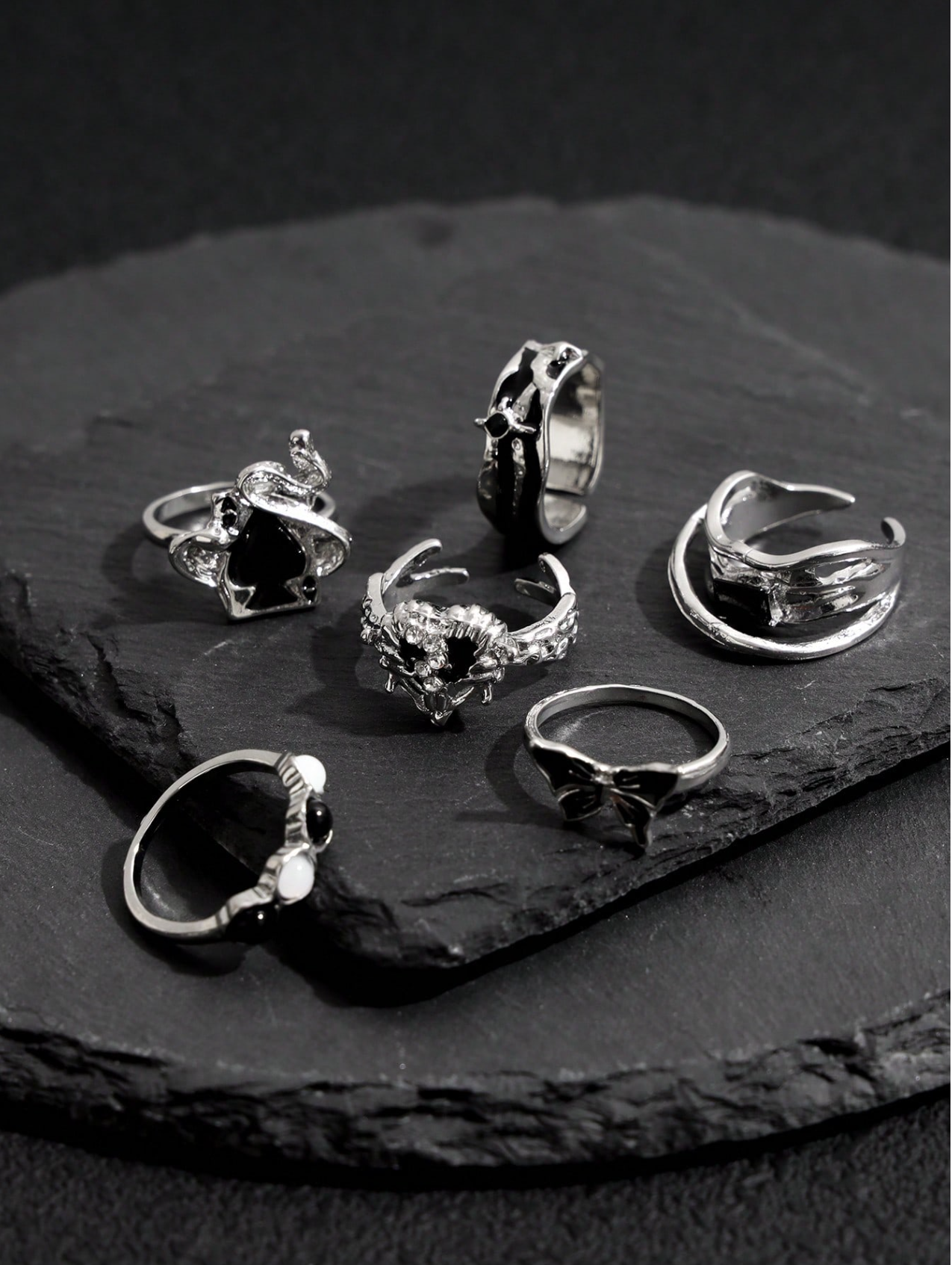 6 Pcs Midnight Noir Ring Set