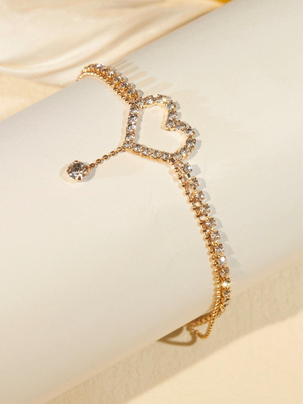 Rhinestone Heart Anklet